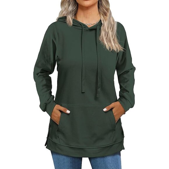 Tops - Hoodies for Women Fashion Split Hem Drawstring Casual Long Sleeve Sweatshirts To